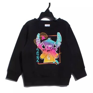 外贸尾货清仓薄绒史迪奇衣服Stitch女童卫衣秋装黑色长袖上衣女