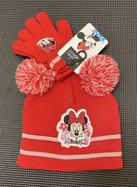 出口外贸原单尾货宝宝红色帽子女童米妮帽子刺绣帽子儿童帽子手套
