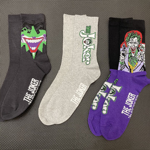 出口外贸尾货中筒袜男青少年小丑袜子the Joker初中生男孩袜子