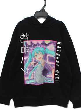 primark外贸原单断码140高儿童薄绒卫衣初音未来衣服黑色卫衣女童