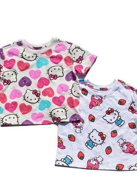外贸原单正品尾货三丽鸥hello kitty衣服女童短袖t恤儿童短款上衣