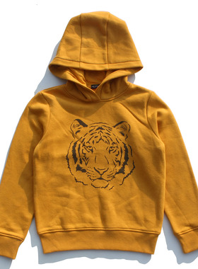 P断码110高男童卫衣秋冬款加绒老虎卫衣黄色上衣秋冬儿童连帽卫衣