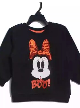 瑕疵外贸尾货110高primar亮片卫衣女童米妮衣服儿童黑色卫衣薄绒