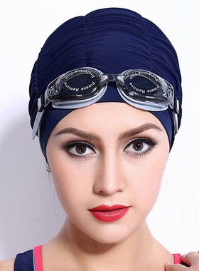 Swimming Caps Long Hair Swim Cap Pleated Cloth Fabric Bathin