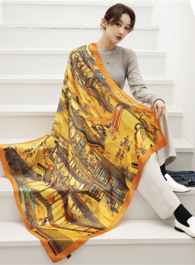 Floral Silk Scarf Shalw Women Wraps  Foulard Female Bandana