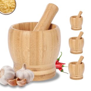 Leeseph Bamboo Mortar and Pestle Set, Garlic Grinder, Herb S