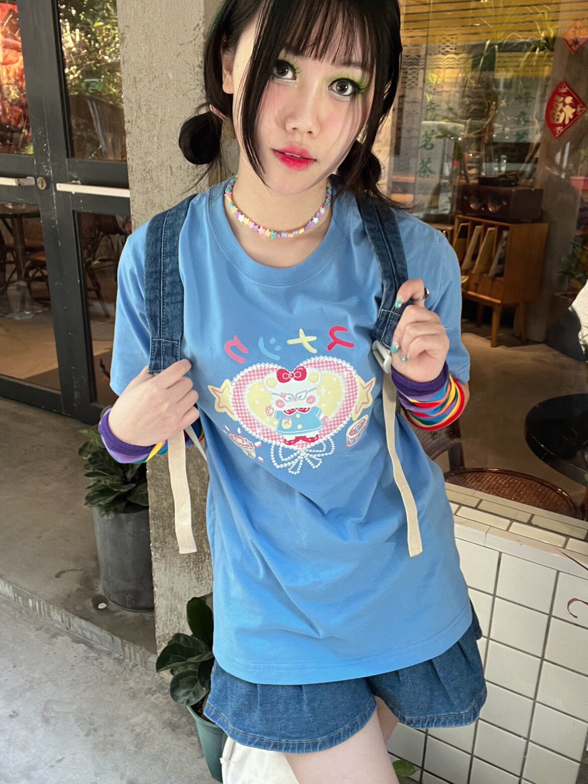 自制小熊爱心印花可爱复古原宿软衬衫