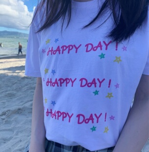 自制复古童趣开心印花可爱原宿软妹古着感少女感日系上衣短袖T恤