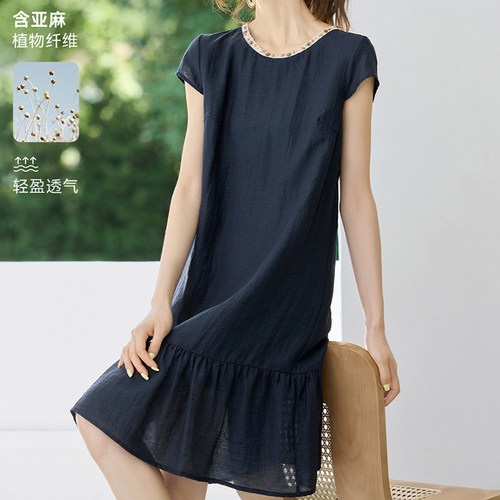 亚麻连衣裙子2025年夏季新款流行波西风薄纱大码女装赫本风连衣裙