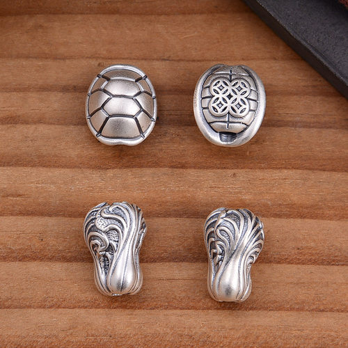 999纯银龟壳白菜隔珠手串配珠