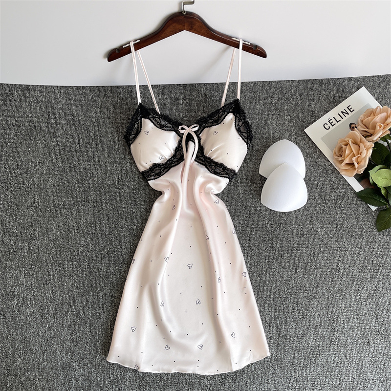2025新款睡衣女款性感夏季冰丝绸甜美吊带胸垫小个子睡裙高级感