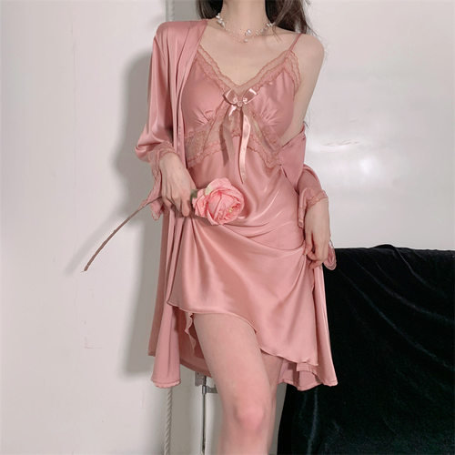 春夏季性感睡衣冰丝吊带胸垫睡裙