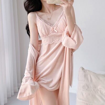 金丝绒睡衣女秋冬吊带睡裙家居服