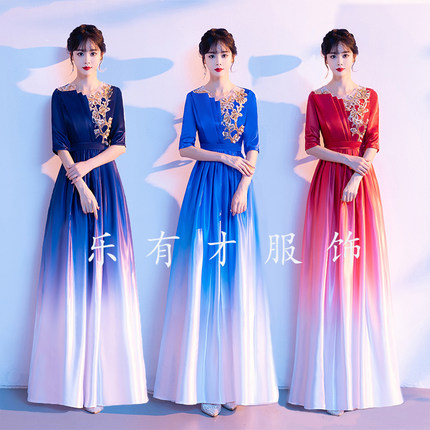 新款大合唱演出服女长裙红歌比赛演出服气质显瘦连衣裙礼服艺考