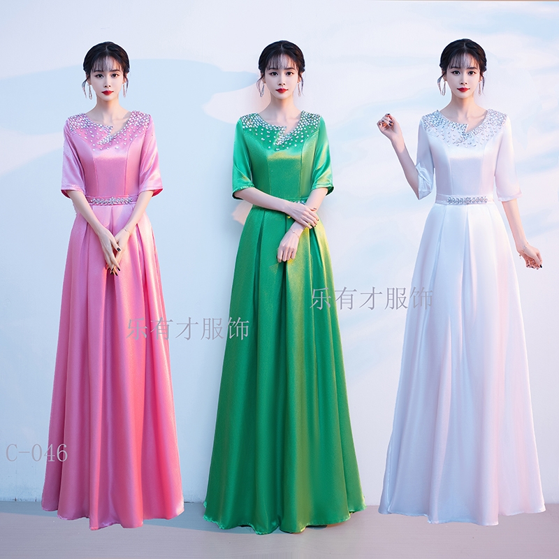 白色合唱礼服女长款修身
