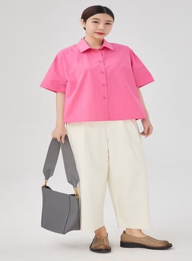 紫布语2026夏季新款简约百搭宽松文艺通勤休闲短袖翻领衬衣女572