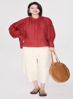 翠色嘉人2026春季新款甜美减龄后系扣休闲女亚麻衬衫上衣55013