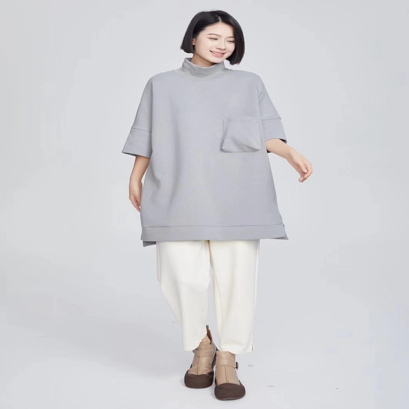 紫布语2025秋季新款单侧大口袋半高领中长款女卫衣打底裙3167