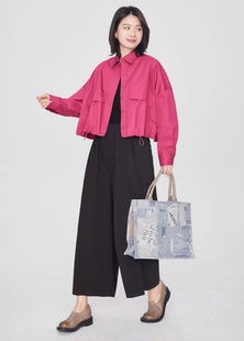 翠色嘉人2026春季新款清新文艺纯棉宽松休闲女上衣短款外套3826