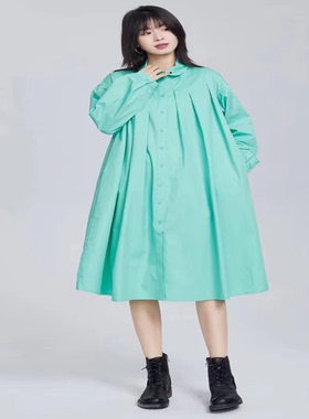 翠色嘉人2026春季甜美减龄文艺休闲纯棉女单排扣上衣衬衫裙84022