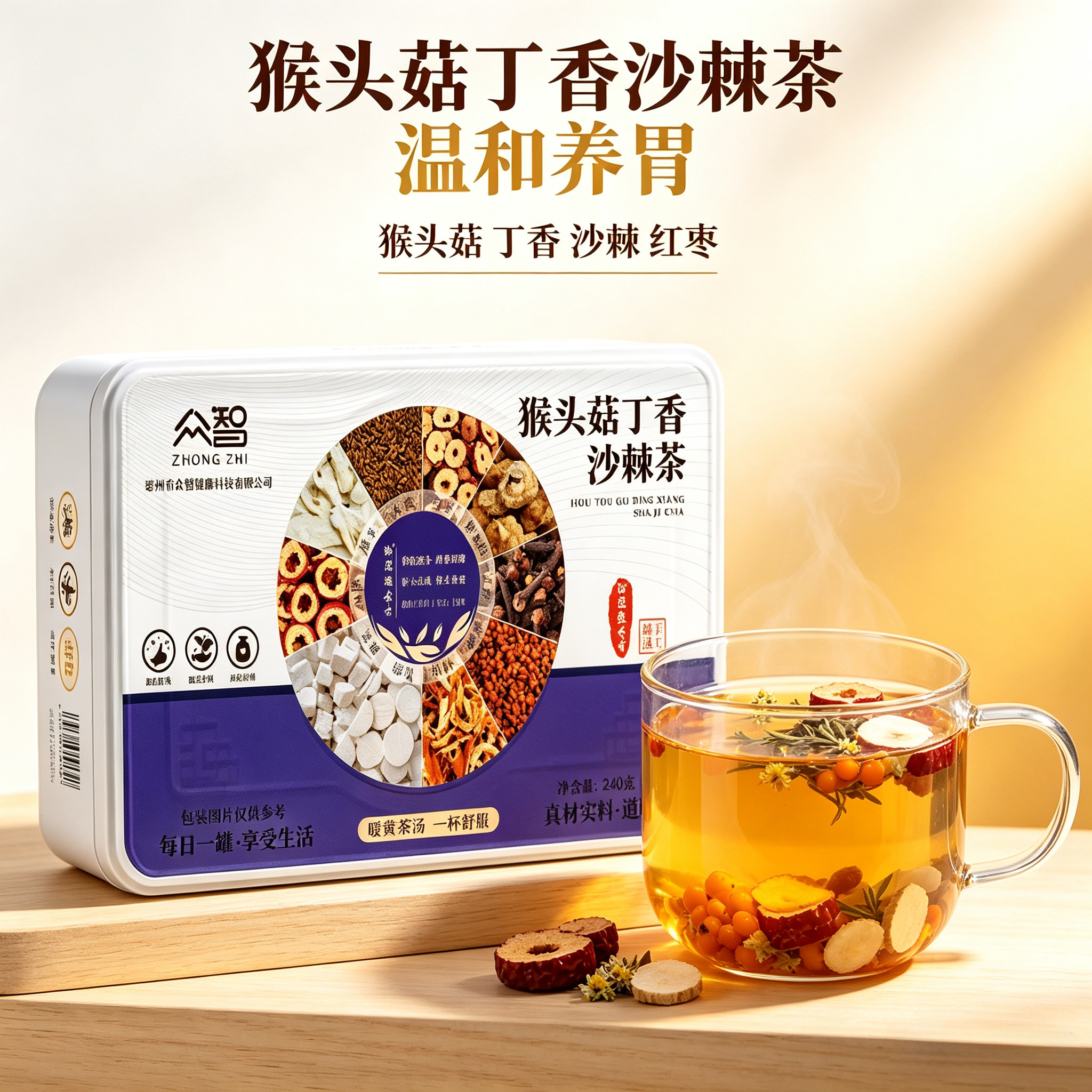 众智猴头菇丁香沙棘养生茶15罐