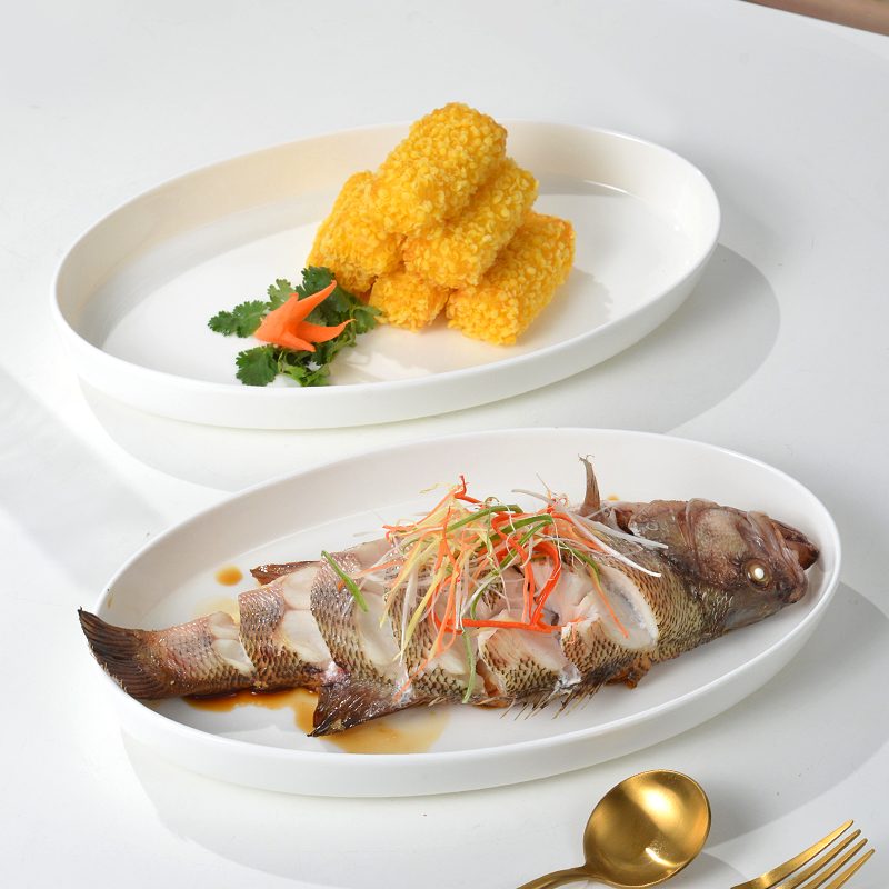 骨瓷加深椭圆鱼盘可蒸锅用