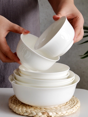唐山骨瓷碗家用2024新款10只饭碗面碗白瓷碗汤碗白色陶瓷碗餐具
