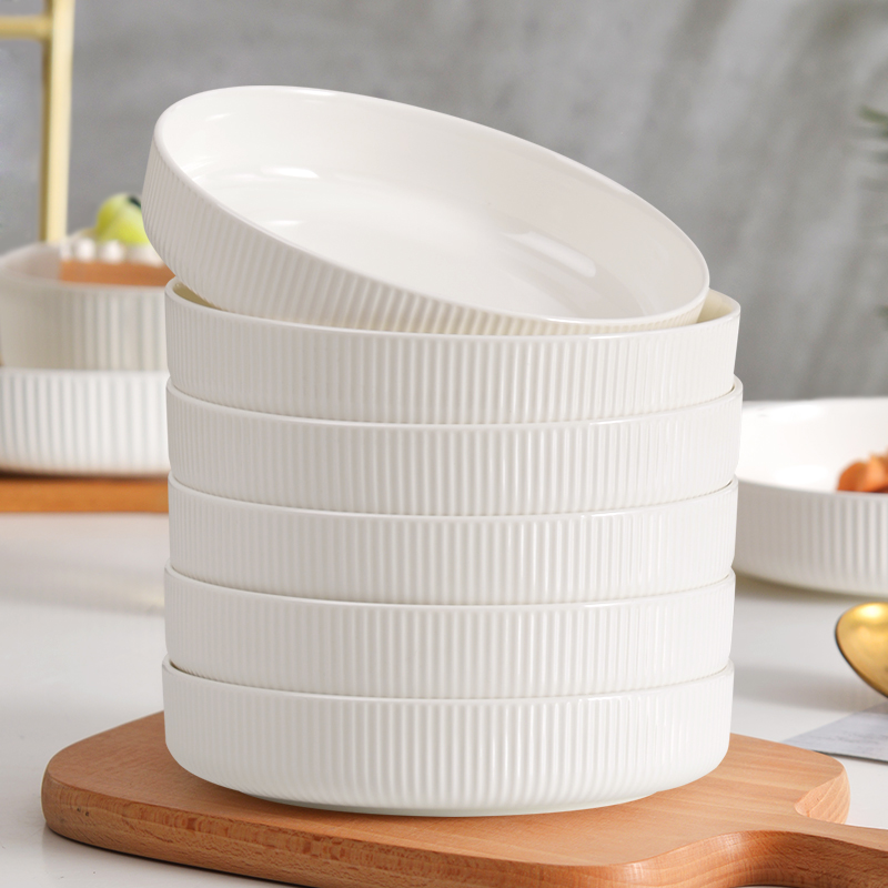 骨瓷盘子家用2024新款白色加深口菜盘套装组合陶瓷圆盘窝盘高级感