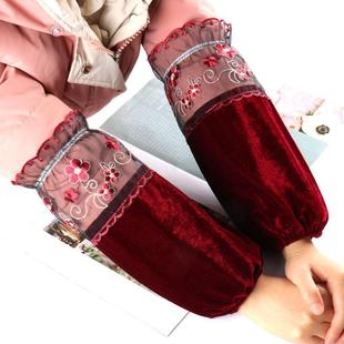 袖套女秋冬2025新款短款套袖成人金丝绒工作羽绒服家务蕾丝护袖筒