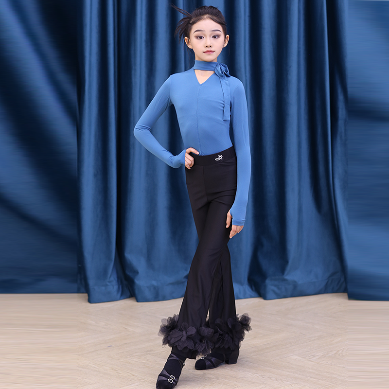 2025秋冬新款拉丁舞服女儿童专业训练高级表演练功服上衣裤子套装