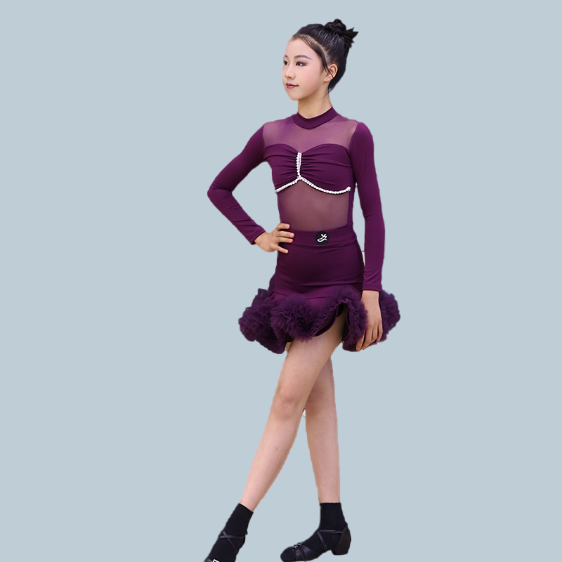 2025秋冬新款拉丁舞练功服女儿童专业考级舞蹈裙集训表演舞裙套装