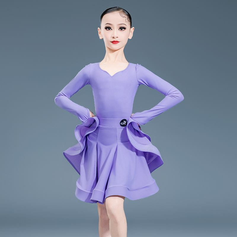 2025新款拉丁舞比赛服女童长袖套中指分体专业规定少儿考级演出服