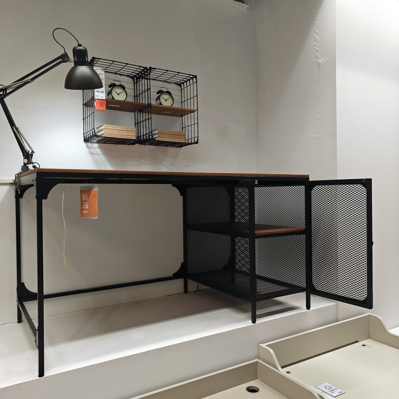 宜家带收纳柜简约书桌金属框架