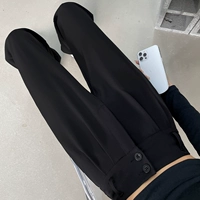 Черные штаны, летний костюм для отдыха, высокая талия, коллекция 2022, оверсайз, изысканный стиль, свободный прямой крой