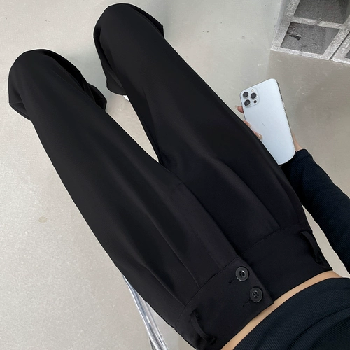 Черные штаны, летний костюм для отдыха, высокая талия, коллекция 2022, оверсайз, изысканный стиль, свободный прямой крой