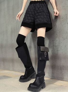 小众时尚夹棉高腰纯色百搭短裤女2025秋冬季新款休闲宽松显瘦裤子