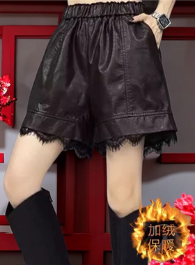 PU皮裤女秋冬2025新款外穿高腰阔腿靴裤休闲小个子女士短裤子