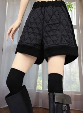 2025秋冬新款加绒加厚夹棉短裤子女高腰复古休闲减龄外穿靴裤潮流