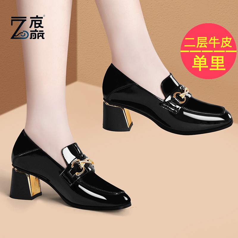 莆田纯原软皮高跟皮鞋女粗跟2025年新款春季女鞋气质真皮方头时尚