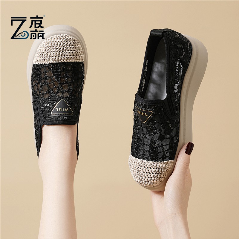 莆田纯原薄款渔夫鞋女内增高2025新品夏网纱镂空乐福鞋小码厚底休