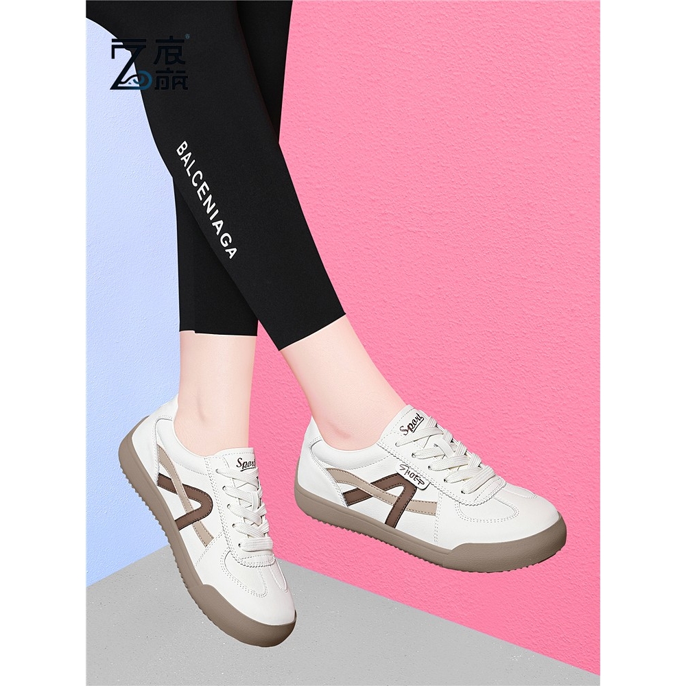 莆田纯原真皮德训鞋女2025春季新款百搭透气运动鞋爆款厚底增高休