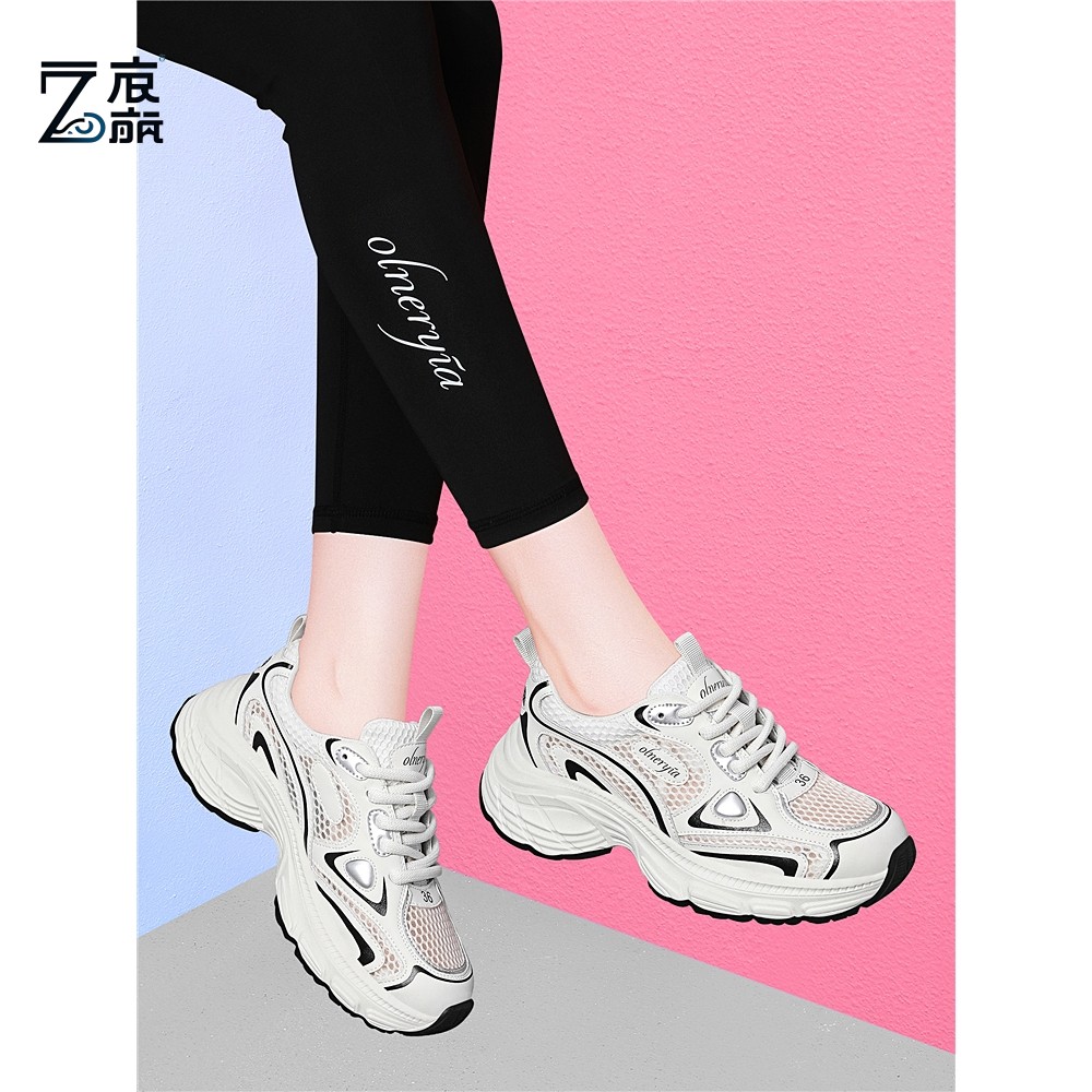 莆田纯原透气超级舒适休闲运动鞋网面2025年春夏季女鞋厚底增高系