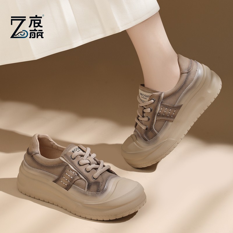 莆田纯原真皮厚底系带板鞋女2025年春夏季新款两穿软底百搭运动休