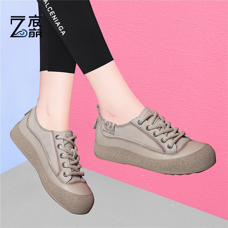 莆田纯原头层牛皮一脚蹬小白鞋女复古2025春夏牛筋底休闲女鞋百搭