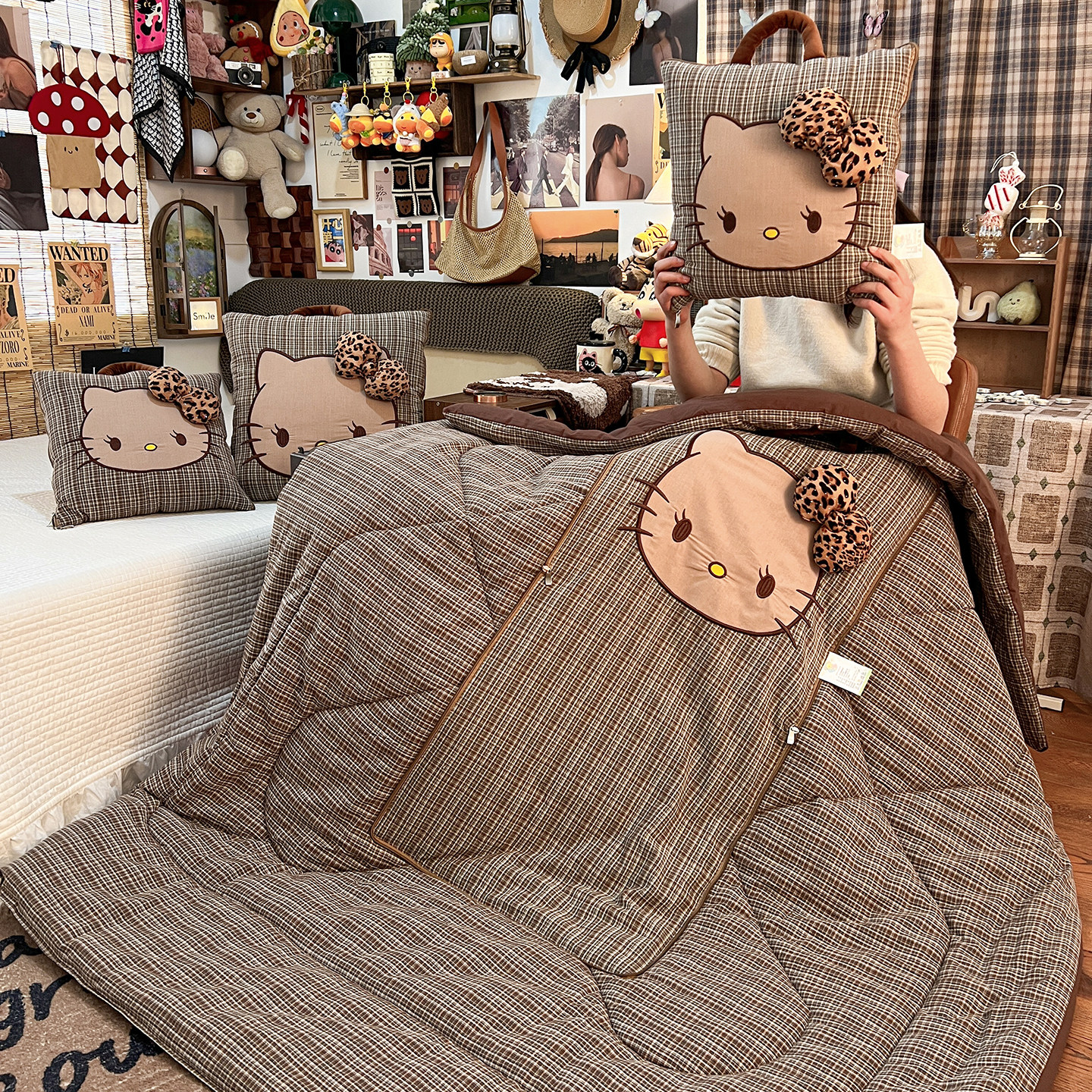 KITTY猫抱枕被两用全棉办公室可爱汽车靠垫男女孩学校午睡二合一