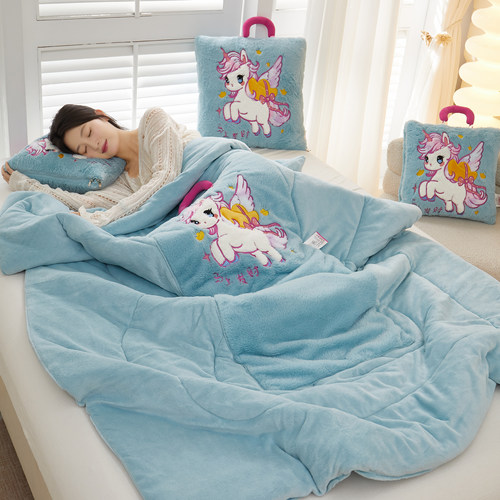加厚款卡通牛奶绒抱枕被