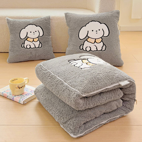 卡通贴布绣丨两用抱枕被