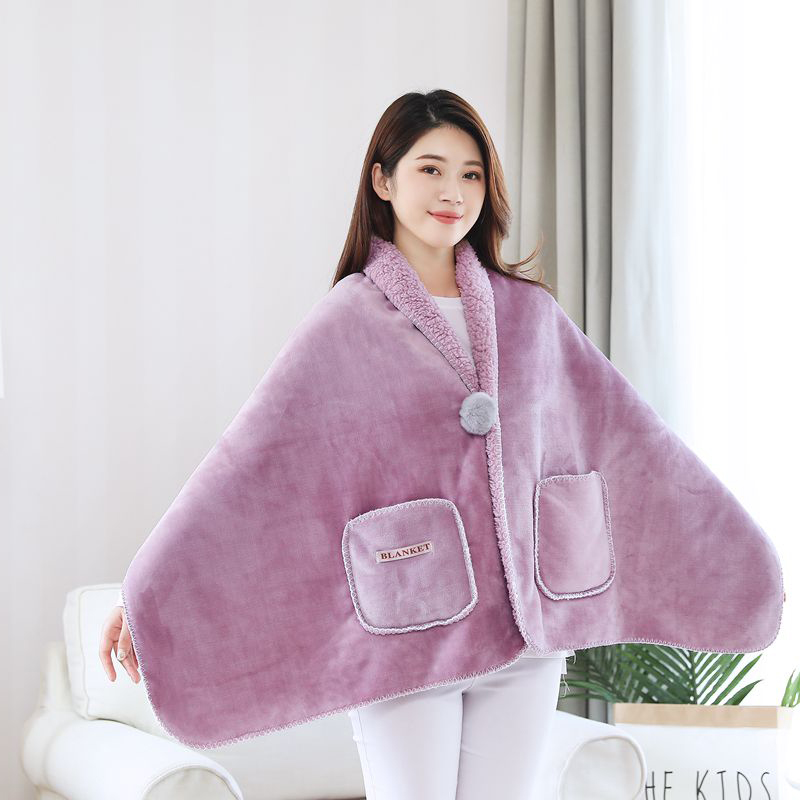 可披肩带口袋办公室懒人毛毯