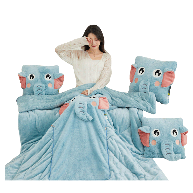 抱枕被两用加厚兔毛绒可爱大象靠垫汽车办公室午睡懒人可折叠毛毯