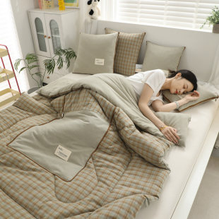 无印风A类全棉抱枕被两用简约车载靠垫办公室午睡二合一披肩被毯